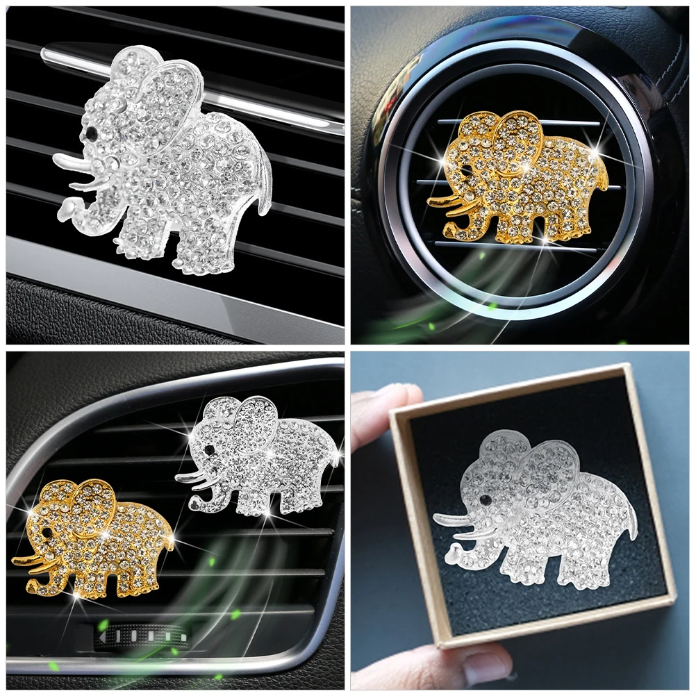 

2pcs Crystal Car Vent Clips Rhinestone Elephant Perfume Decor Silver Gold Aromatherapy Air Freshener Accessories