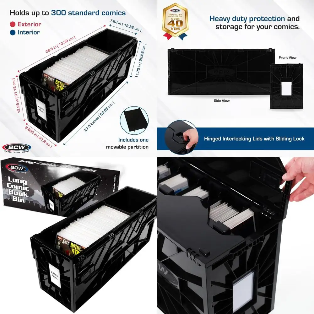 

Прочная коробка для хранения комиксов - штабелируемый органайзер на 300 комиксов | Бескислотный пластиковый контейнер с разделителем и местом для этикетки