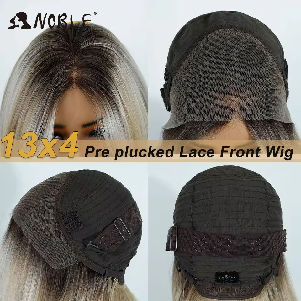 نوبل 13x4 الاصطناعية الدانتيل الجبهة الباروكات للنساء قصيرة بوب شعر مستعار مع الانفجارات قبل قطعها ارتداء والذهاب قبل قطع أومبير شقراء الدانتيل الباروكات