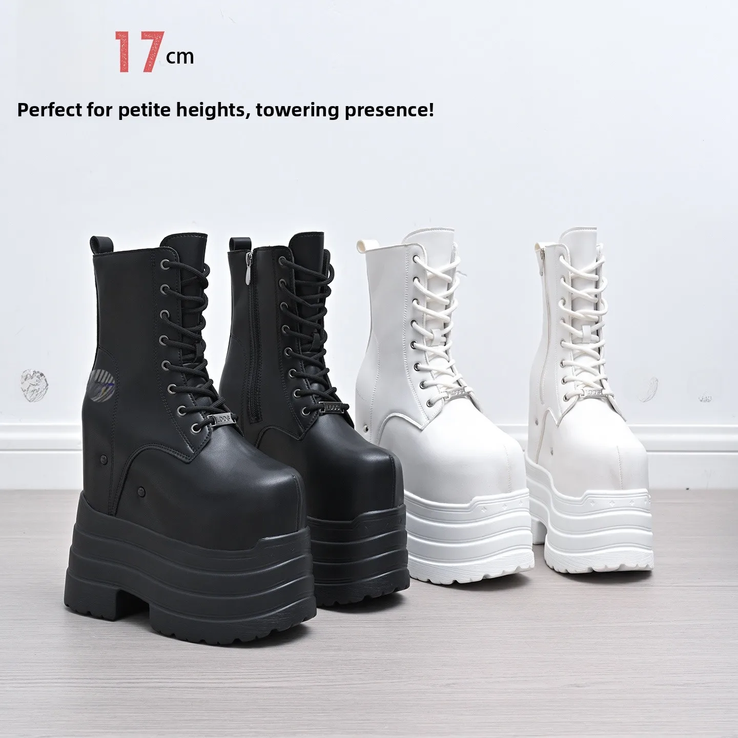 

Elevated Boots Thick Heel Heightening Shoes for Concerts Cosplay Weddings Comfortable Mid-Calf Waterproof PU Leather
