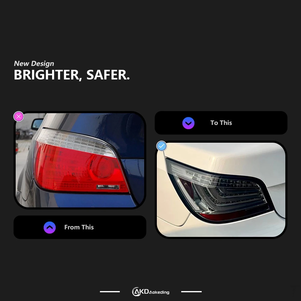 2 قطعة أضواء السيارة لسيارات BMW E60 523I 530I مصباح ليد خلفي 2003-2006 مصباح إيقاف خلفي إشارة الفرامل DRL عكس اكسسوارات السيارات