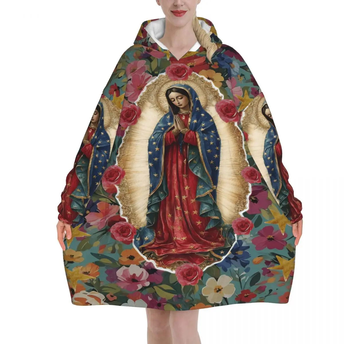 Oversized Virgin Our Lady Of Guadalupe Mexican Wearable Blanket Winter Ultrasoft Plush Warm Sweatshirt Blankets With Pocket - view 3