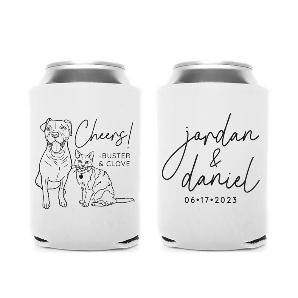 

Custom Wedding Pet Can Cooler | Can Holder | Dog | Cat | Pet Lovers | Custom Drawing Pet Portrait | Gift For Wedding Guest