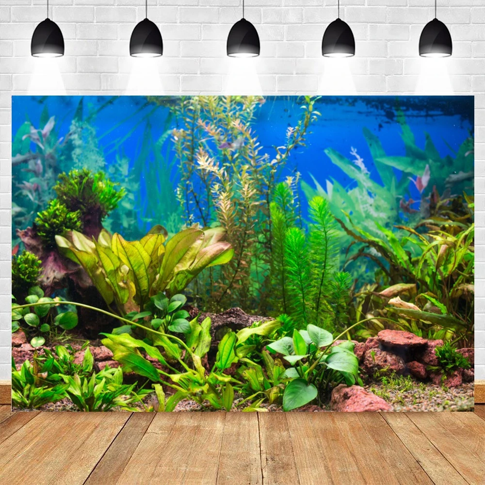 Underwater Ocean Photography Backdrop Blue Seaweed Coral Reef Scene Bathtub Decor Photo Background for Mermaid Child Portraits