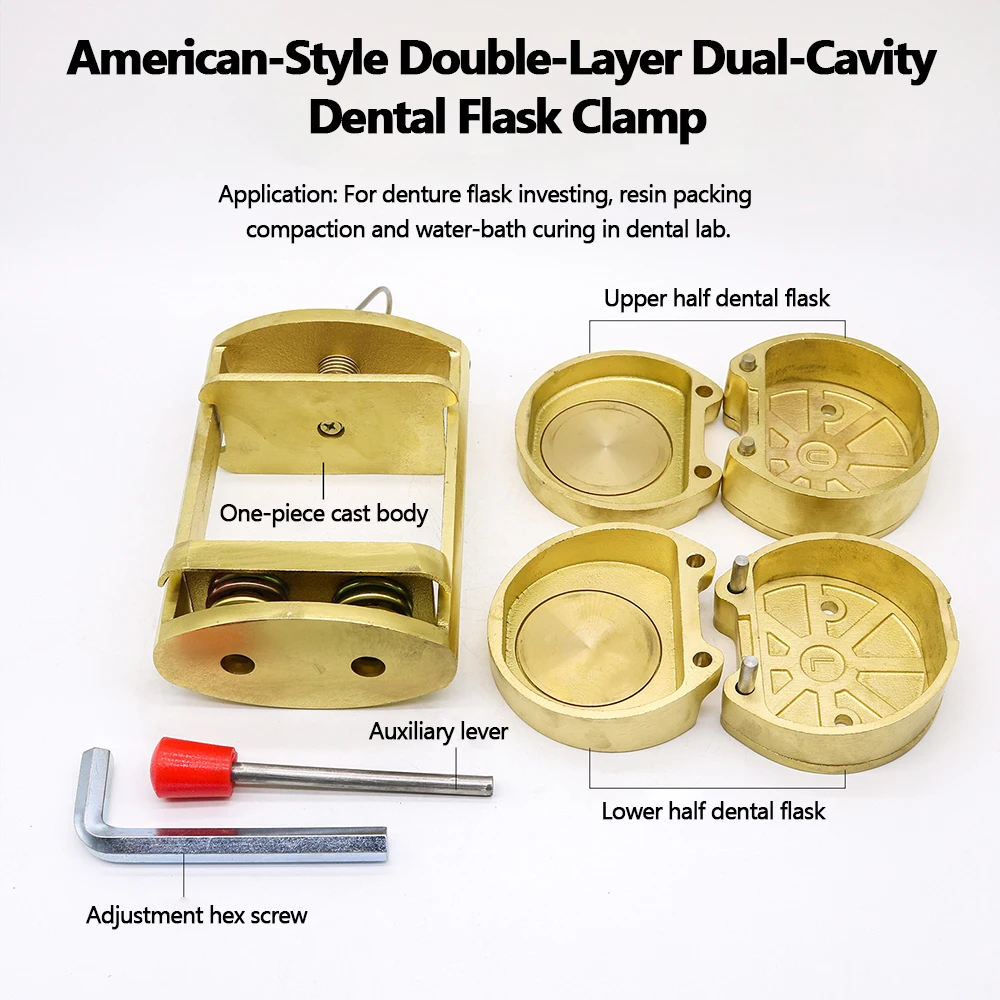 Dental Laboratory Two-Layer Double Tank Bronze Handler Denture Flask Press Compress with Wrench and Handle