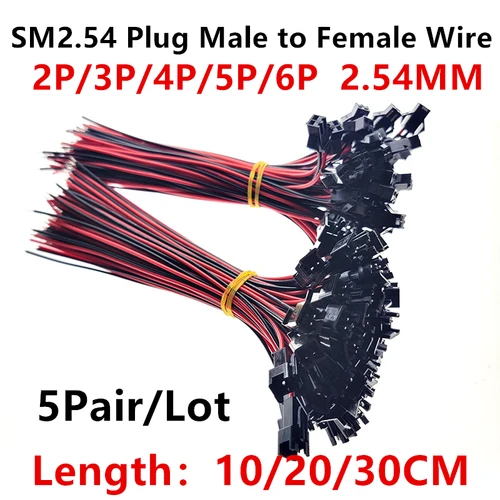 5 pares de conectores largos JST SM 2P 3P 4P 5P 6P conector de cable macho a hembra conectores LED SM2P 2,54mm 10CM/20CM/30CM