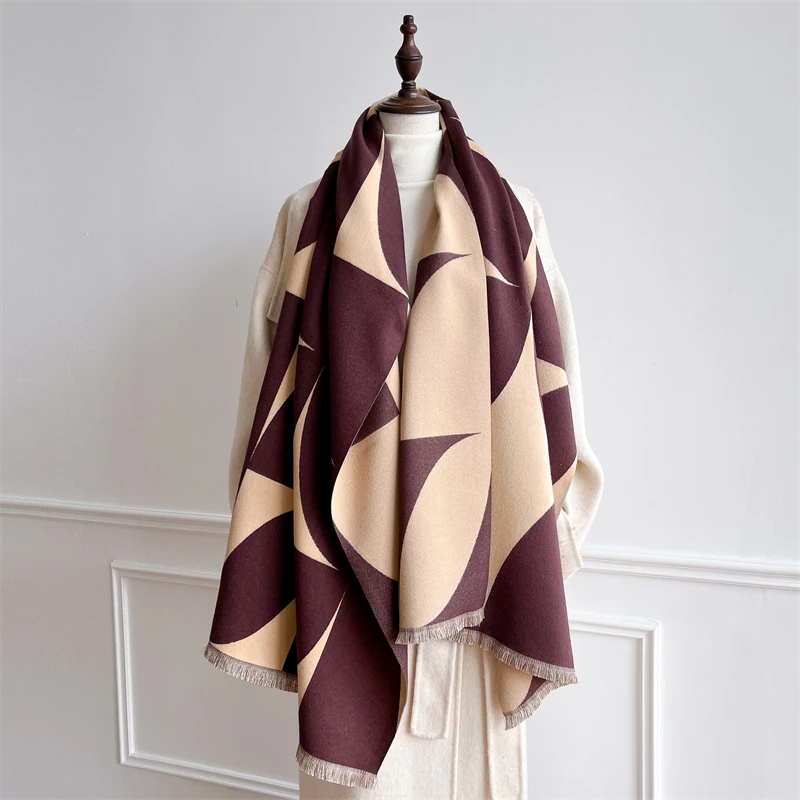 

Geometry Pattern Thick Pashmina Blanket for Women Winter Warm Tassel Shawl Wrap Cashmere Scarf Lady Neckerchief Poncho Stoles