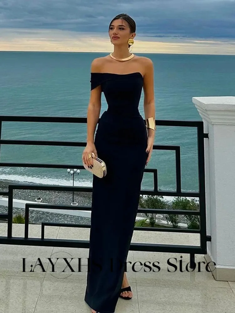 LAYXHS Proste Czarne Sukienki Wieczorowe Syrenka na Jedno Ramię Długie Do Podłogi Damskie Sukienki Formalne na Bal Maturalny Szyte na Miarę فستان سهرة نسائي