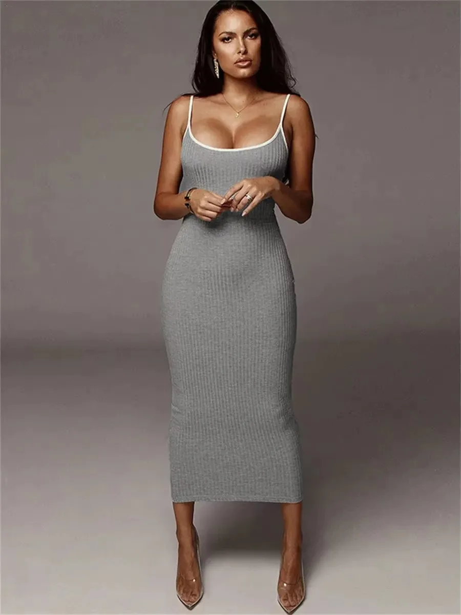 Women's summer style pit striped knitted camisole dress, women's sexy exposed backpack hip dress