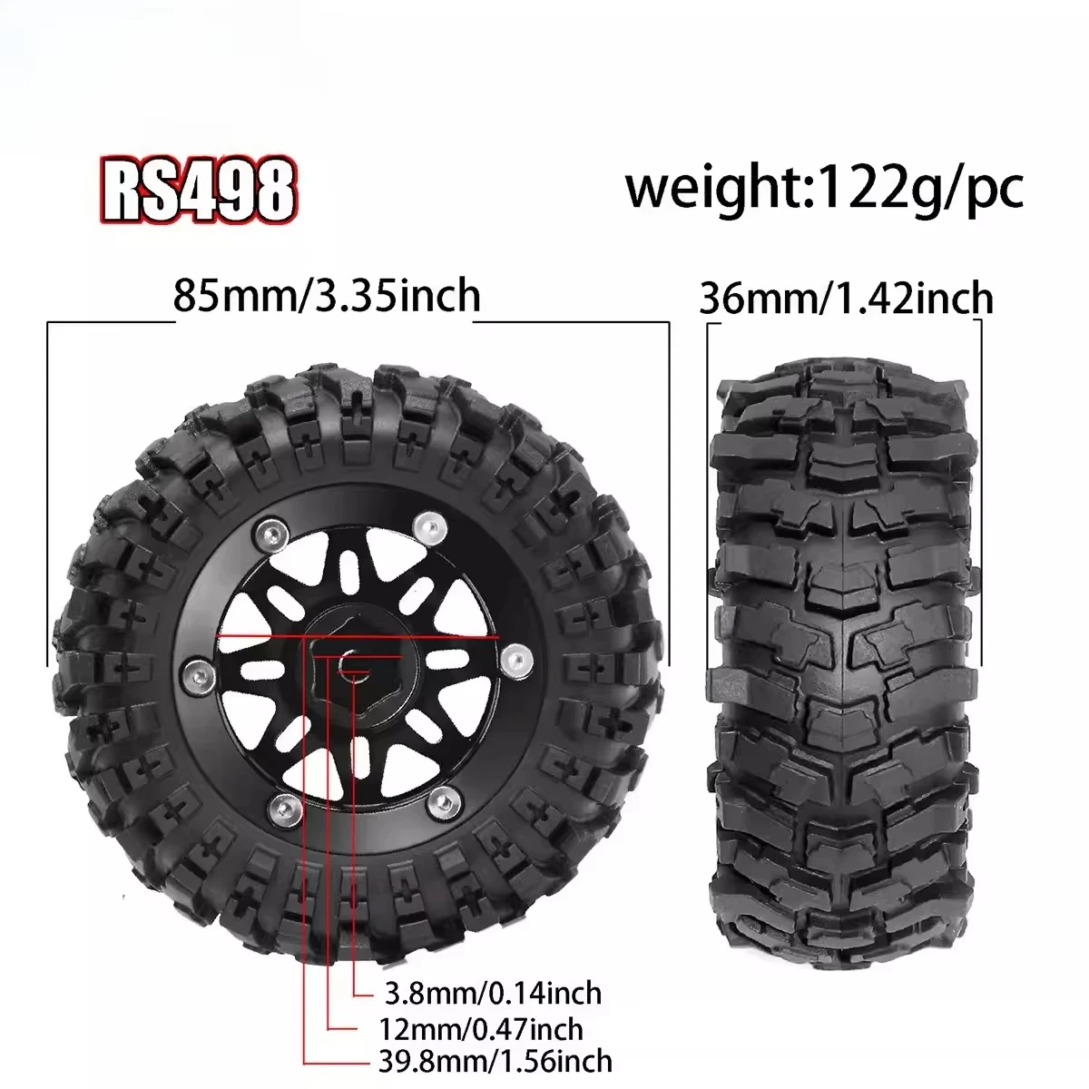 4Pcs 1/12 RC Crawler Tires 85mm with Rims 12mm Hex for BoomRacing Gladiators MN300 Upgrade Kit