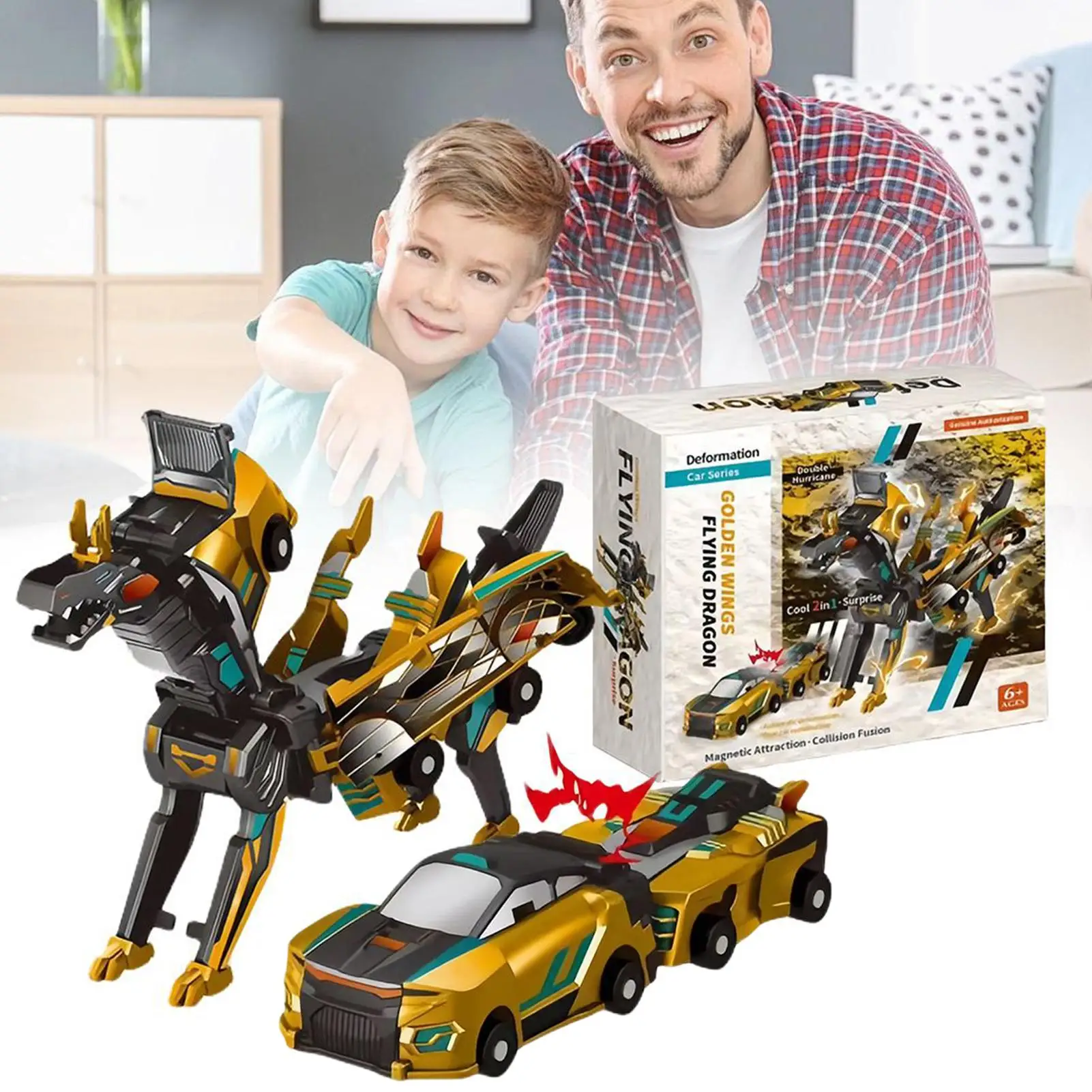 2in1 Trasformazione collisione Dinosauro Auto giocattolo Auto magnetiche Convertibile Robot giocattolo Dinosauro Giocattoli per bambini Ragazzo Regalo di compleanno