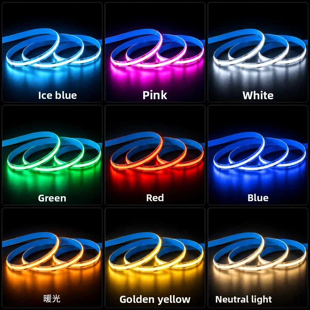 480Leds/M 8mm COB LED Strip DC 12V 24V Flexible High Bright Tape LED Light Bar Ice Blue White Red Green Pink Yellow LED Lighting