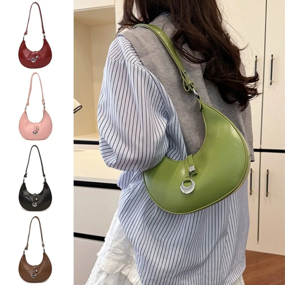

Fashion Korean Style Half-moon Shoulder Bag Retro Zipper Dumpling Crossbody Bag Large Capacity Solid Color Crescent Bag Travel