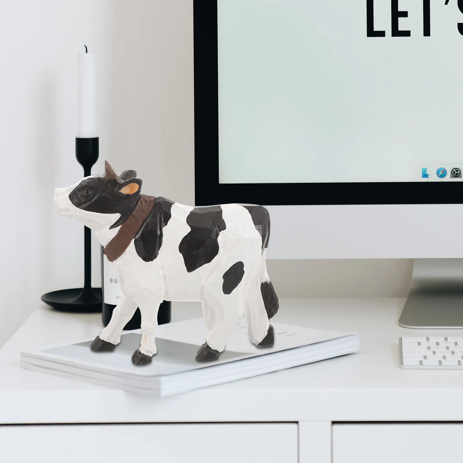 

Lovely Wood Cow Adornment Happy Atmosphere Creator for Home Garden Cow Statue Wood Animals Figures Animal Figurines