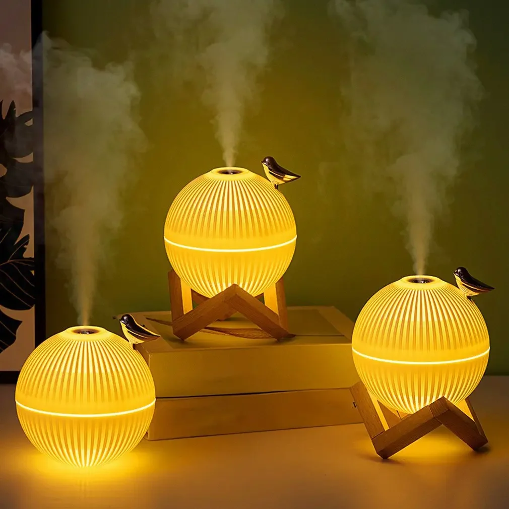 Humidificateur à lumière colorée en forme de larve et d'oiseaux, mini USB, diffuseur de lumière ambiante pour la maison, la voiture, la chambre à coucher, 330ml