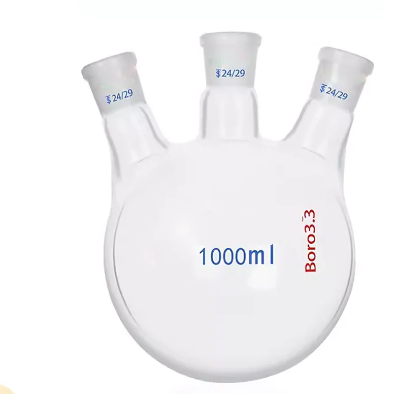 

1000ml glass three-neck round bottom flask standard mouth 24X24X24 paper inclined three-neck flask three-ear reactor