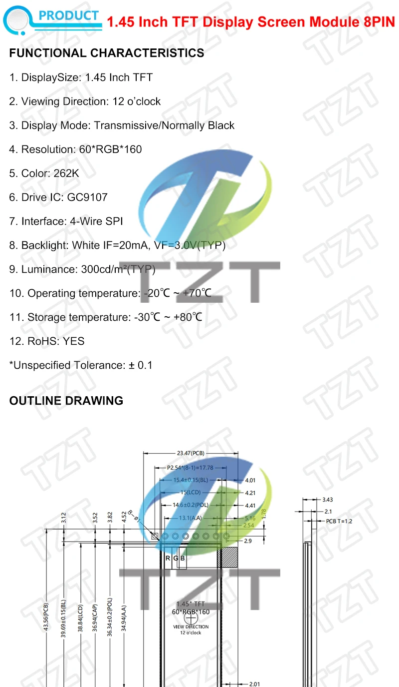 1/3 Stück 1,45 Zoll TFT LCD Bildschirm Display Modul GC9107 Kleiner Bildschirm 60*160 Modul LCD Vollbild SPI Farbbildschirm für Arduino – Detail 1