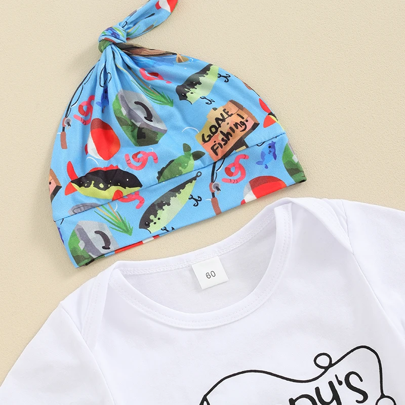 Newborn Baby Boy Fishing Outfit Daddy s New Fishing Buddy Romper Fish Pants Set Hat 3Pcs Infant Boy Summer Clothes