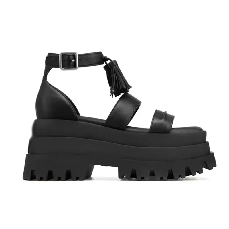 Chunky Super High Heels Platform Women's Shoes Black Black White Punk Dress Party Female Casual Shoes Summer Gladiator Sandals