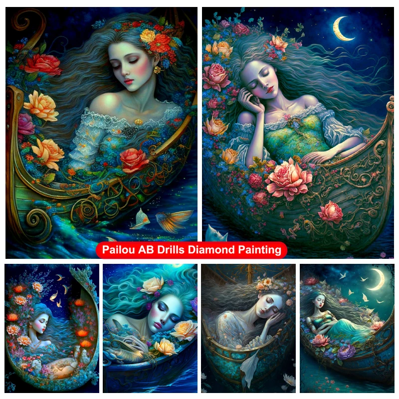 

Fantasy Mermaid Princess Diamond Painting AB Drill Photo Art Sweet Flower Girl Of The Sea Crystal Cross Stitch Mosaic Home Decor