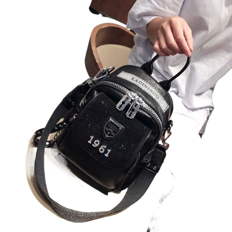 Super Fire Backpack Women's New Fashion Versatile High Sense Foreign Style Small Backpack Three-purpose Bag Tide Ins Silver Bags