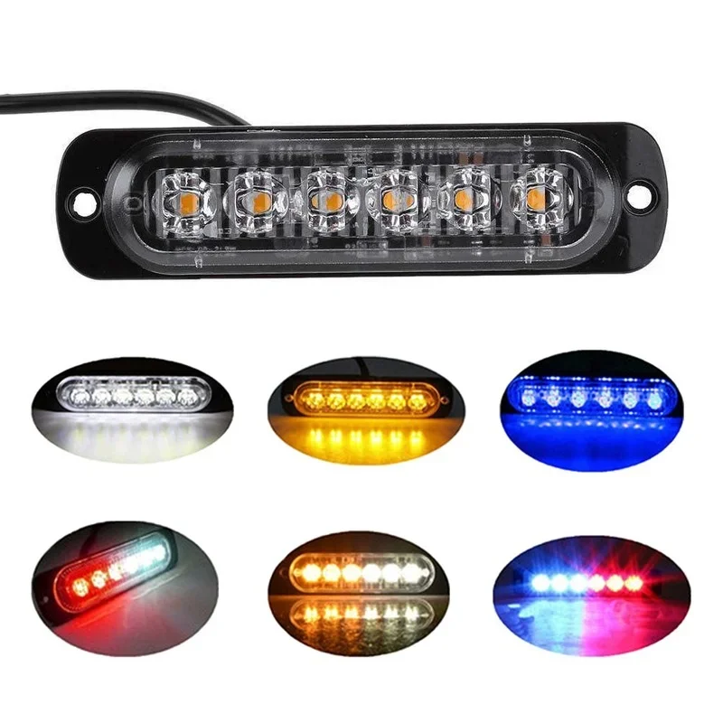 6 LED Truck Car Warning Lights Yellow White Blue Strobe Light Emergency Flashing Lamp 12-24V High Bright Lights