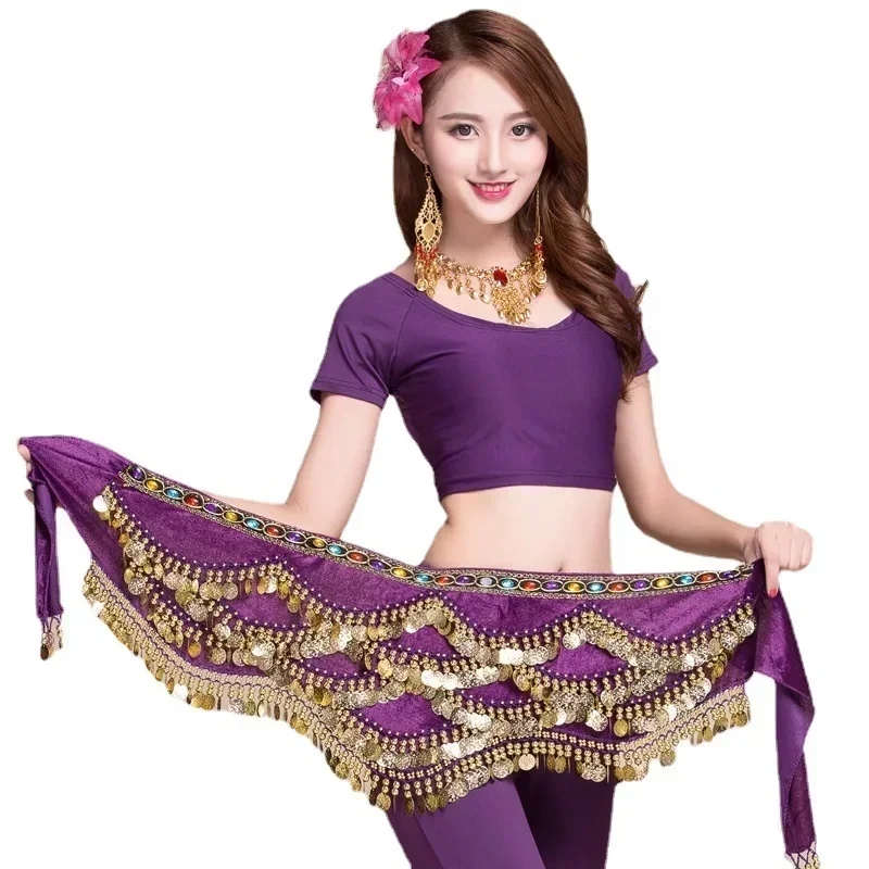 Costume de danse du ventre pour femmes, écharpe de hanche, accessoires, ceinture, jupe, pièces de monnaie, écharpe en soie, chaîne de taille, vêtements de danse en cristal pour adultes