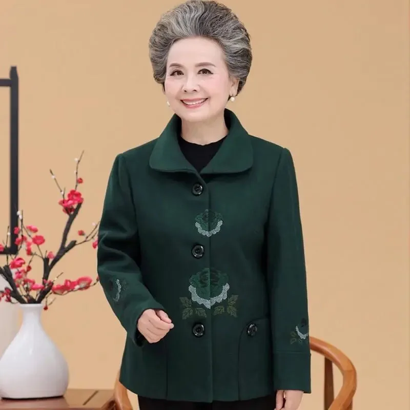 

Spring Autumn Women Fashion Large Size 5XL Suit 2PCS Middle Aged Mother Embroidery Jacket 2025 Female New Long Sleeve Outerwear
