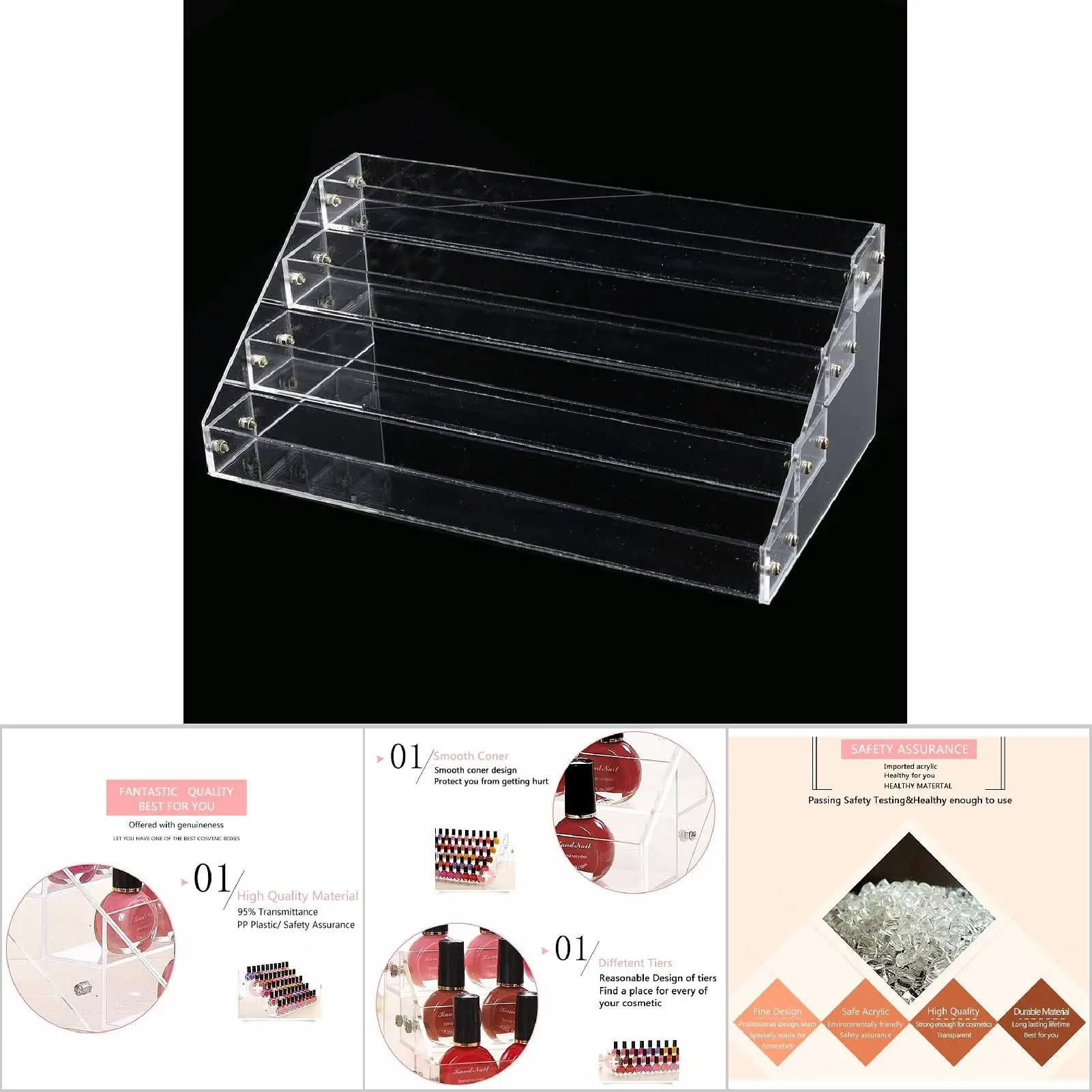 

4-уровневый косметический чехол для макияжа, лак для ногтей, подставка для стойки, держатель для губной помады, пластиковая коробка для демонстрации лака для ногтей