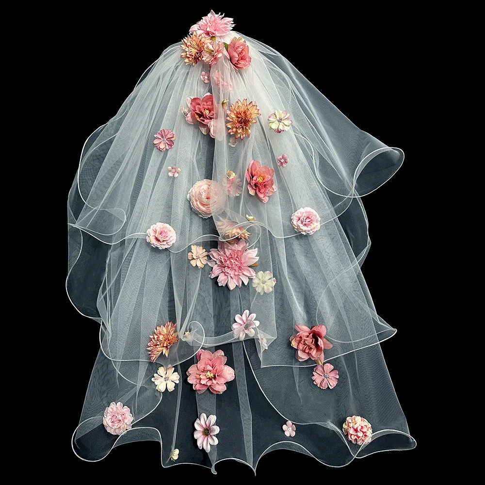 

Двухслойные свадебные фаты Sweetheart с разноцветными цветами, свадебные аксессуары для торжеств