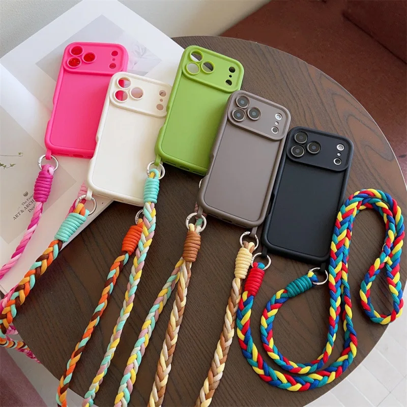 TPU Weiche Silikon-Umhängetasche mit Lanyard für iPhone Air 17 16 15 Plus 18 14 13 12 11 Pro Max, Hülle mit Halskettengurt