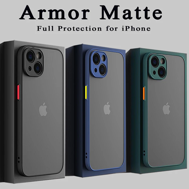 New Armor Bumper Shockproof Phone Case For iPhone 16 15 11 12 13 Mini 14 Pro XR X Xs Max 8 7 Plus Soft Silicone Hard Cover Capa