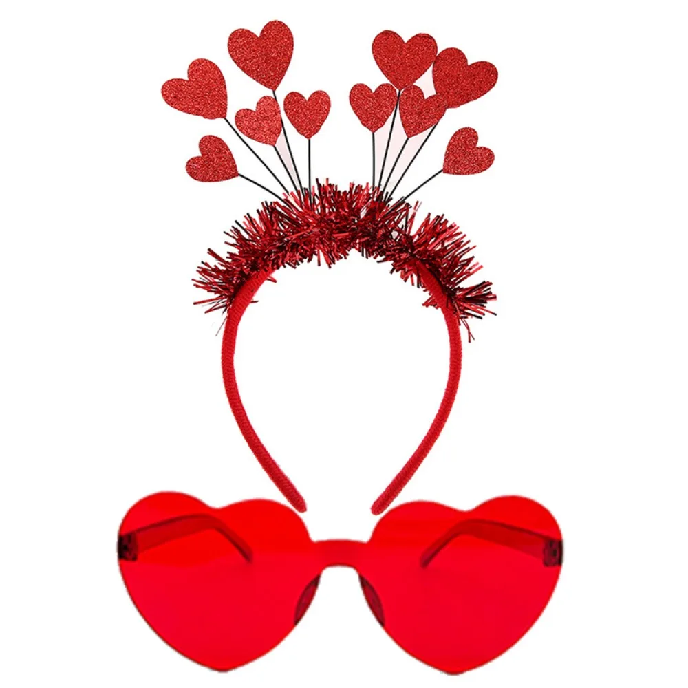 Aro para el pelo de confeti, diadema de amor roja, diadema de corazón de melocotón rojo, diadema con forma de corazón de amor, gafas, tocado rojo para el Día de San Valentín