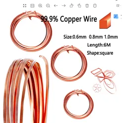 Square Coppers Wire Length 6meters Diameter 0.6/0.8/1mm Environmental Protection Coppers Flat Wire Jewelry Making DIY Accessorie