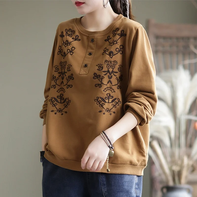 

Повседневная длинная вишитая круглая толстовка Ne, женский топ большого размера, весенний модный этнический вязаный бот irt