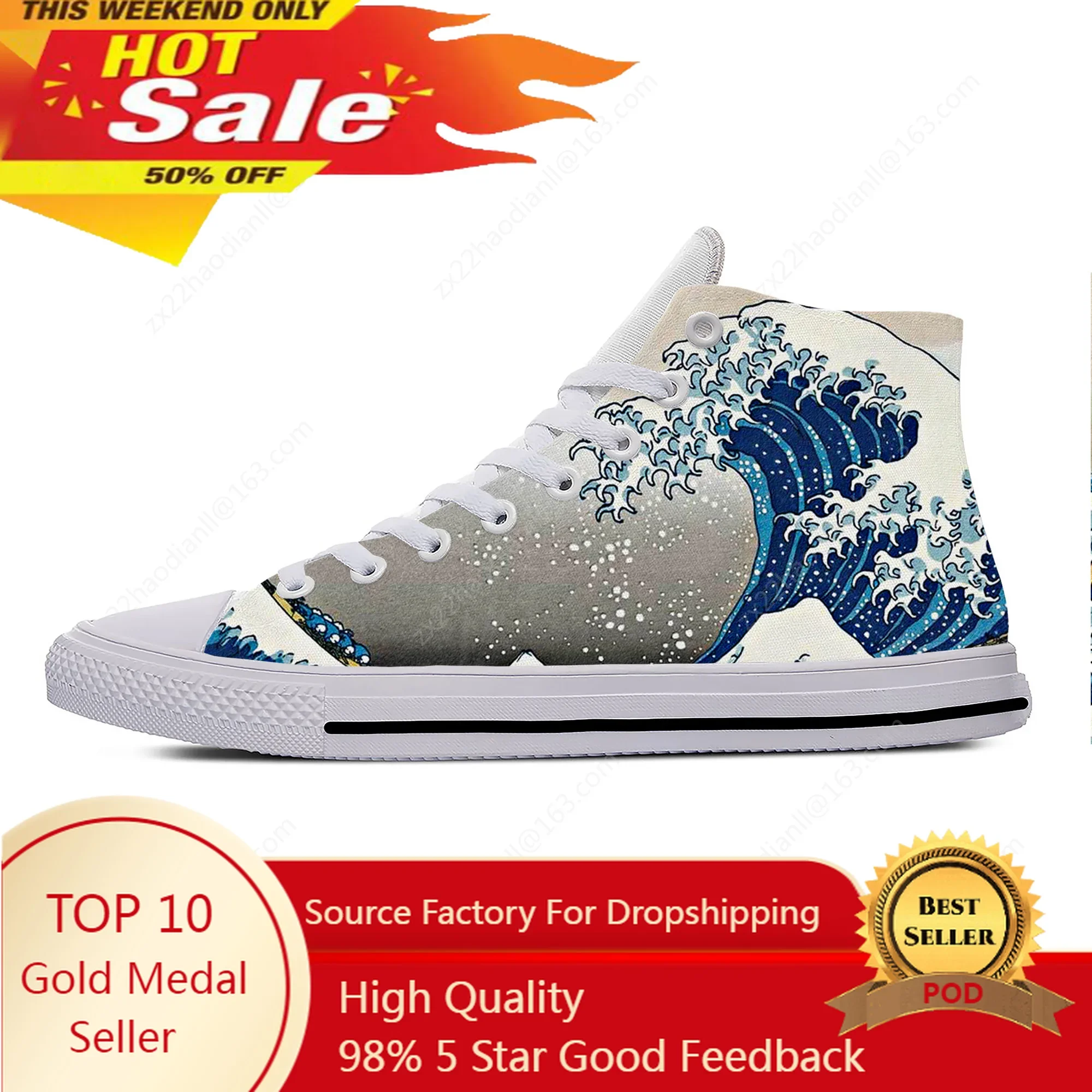 

Hokusais The Great High Top Sneakers Mens Womens Teenager Casual Shoes Canvas Running Shoes 3D Print Breathable Lightweight shoe