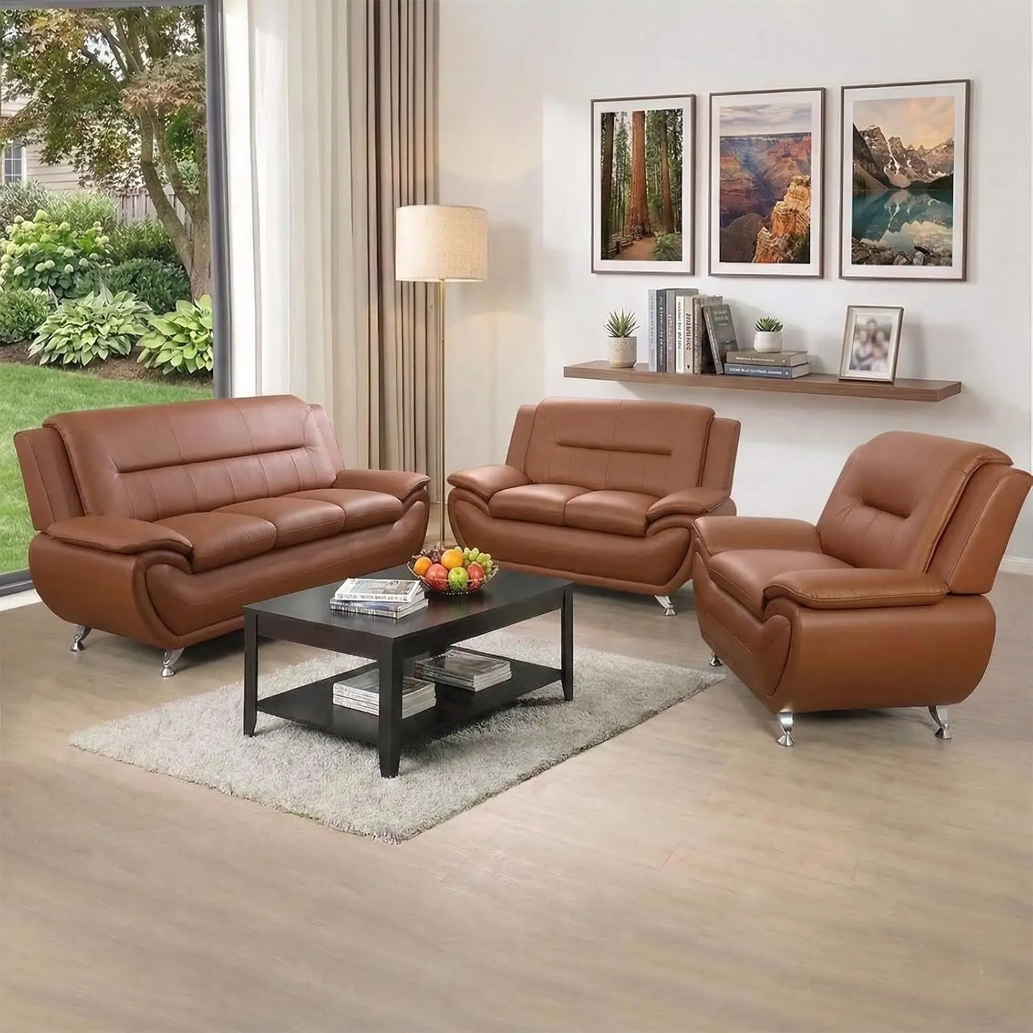 

Luxury 3 Piece Faux Leather Sectional Sofa Set– Modern Designer Couch,Loveseat & Accent Chair Living Room, Customized
