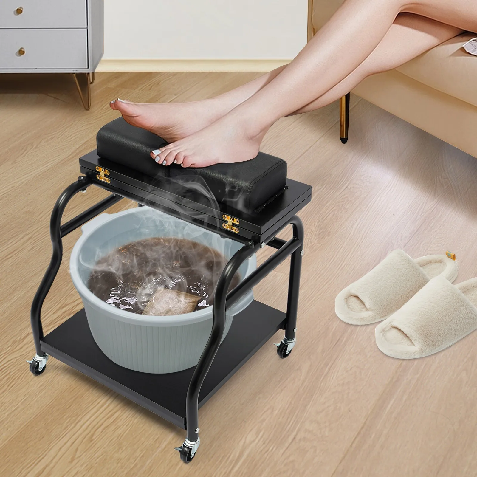 

Senior-Friendly Rolling Foot Bath Station, Foldable Top & Brake Wheels (Bucket Not Included)