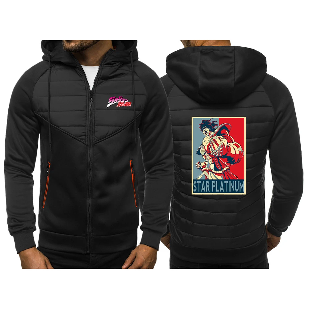 

2025 Spring Autumn Men's Anime Jojo Bizarre Adventure Logo Print Fashion Comfortable Patchwork Cotton Hooded Jacket Hoodies Coat