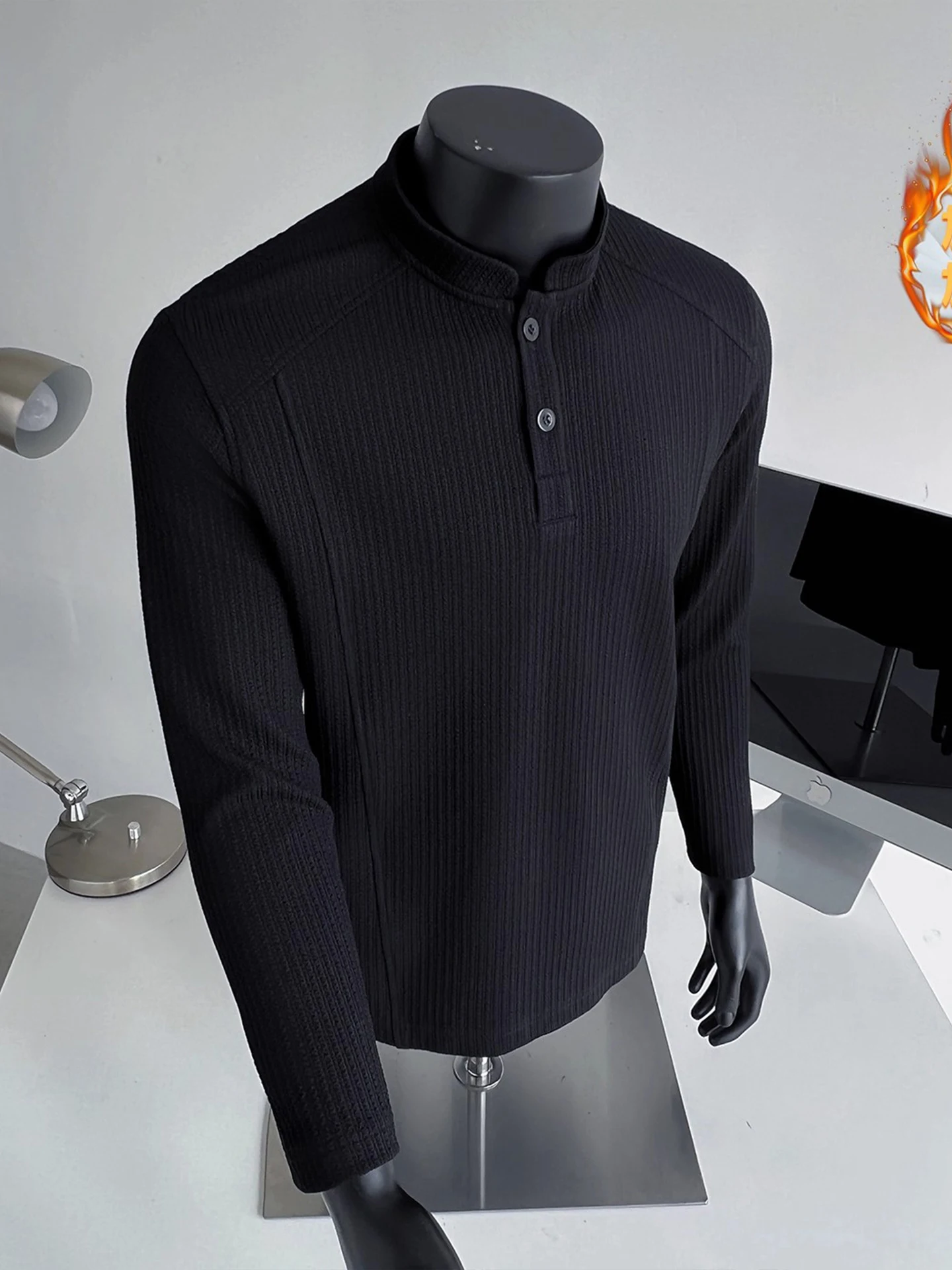 

Men's Fce Lined Long Sve T-irt Casual Henry Collar Warm Underwear Base irt Polyester Fiber Comfortable Breathable