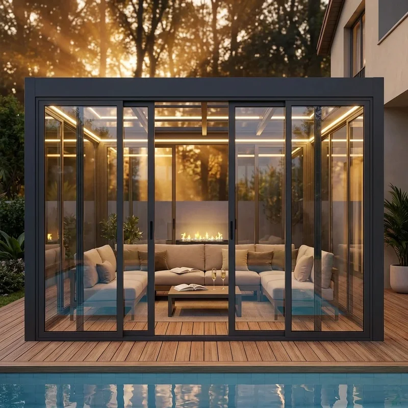 Compact Space Saving Aluminum-Resistant Waterproof Gazebo Shade Pergola Wall Mounted Bracket Balcony Narrow Side