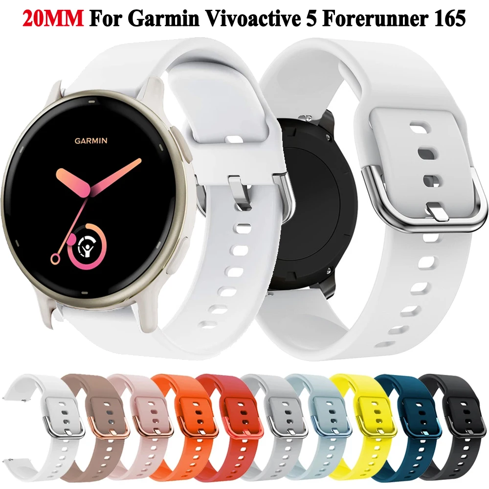 สายนาฬิกาข้อมือซิลิโคน20มม. สำหรับ Garmin vivoactive 5 3 Forerunner 165 55 645 245 venu 2plus สายรัดข้อมือเข้าใกล้สายนาฬิกา S42