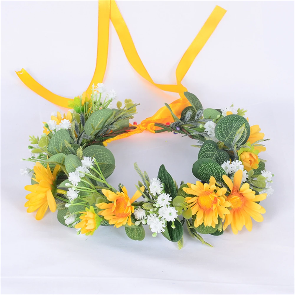 Hot Selling Spring Bohemian Flower Crown Women\'s Beach Hawaii Floral Garland Romantic Faux Rose Wedding Wreaths Headband Flowers