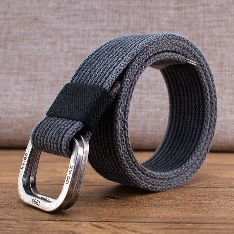 (Ta-weo) Unisex Double-loop Buckle Smoky-grey Canvas Belts