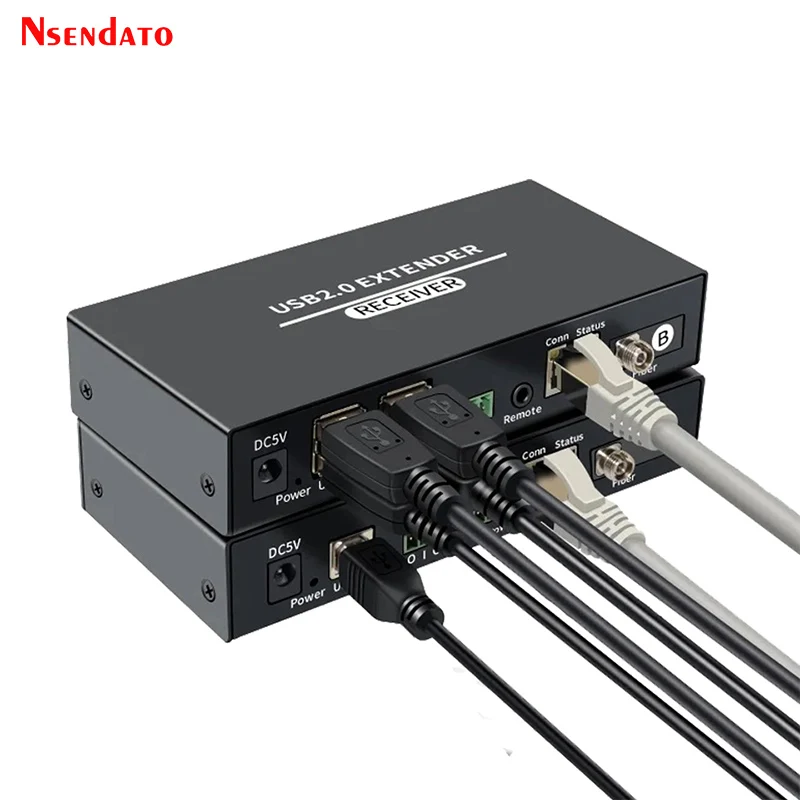20KM USB2.0 Fiber Extender Over CAT6 Cable 4 Port USB Extension Hub RJ45 100m USB Sharing Switch For keyboard mouse PC Computer