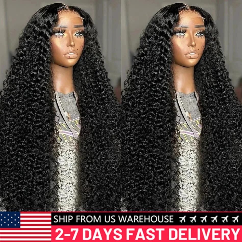 36 38Inch Deep Wave Transparent 13x4 13x6 Lace Frontal Human Hair Wigs 4x4 Lace Wig Remy Deep Curly Front Wig For Women Bling