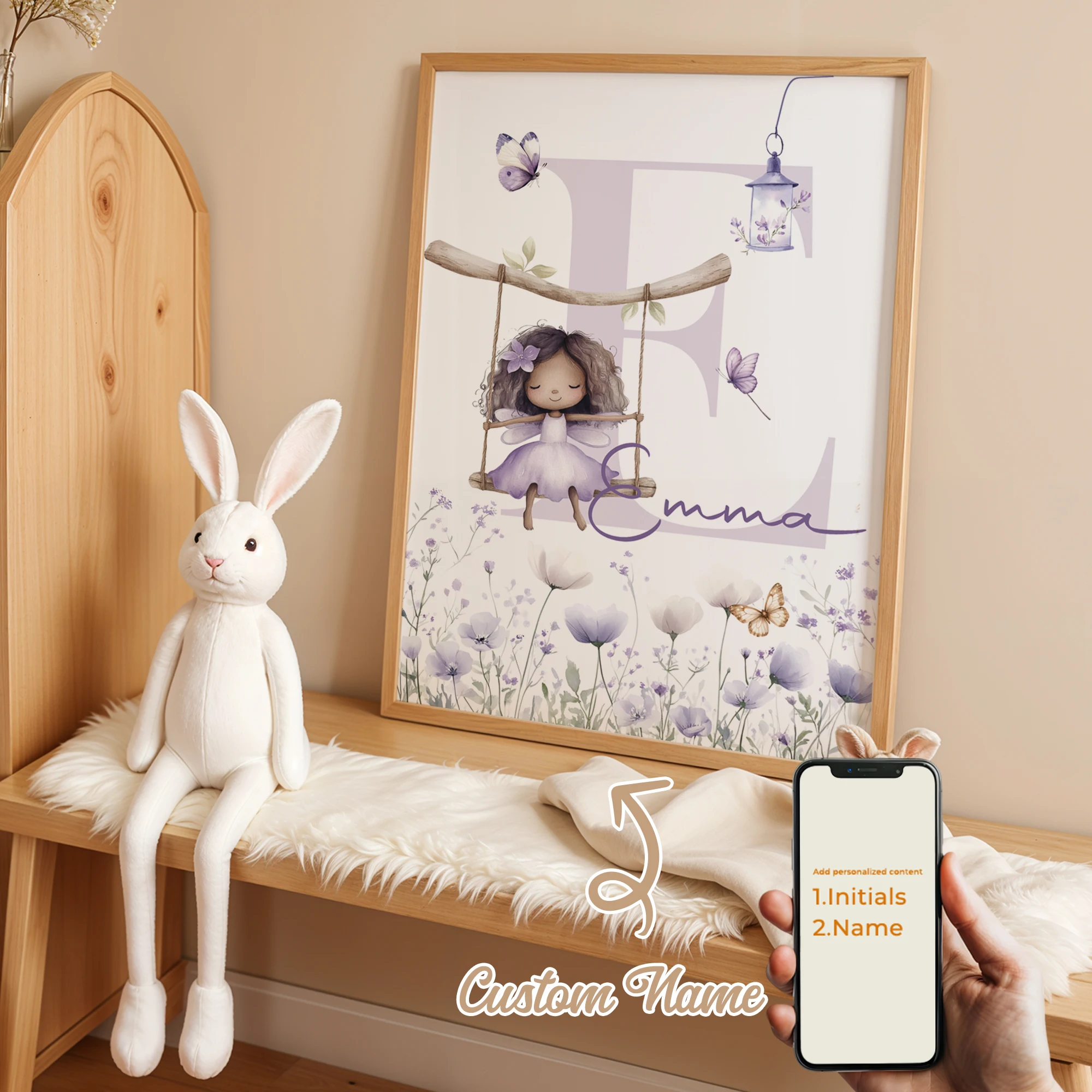 

Personalized Custom Name Cartoon Purple Elves Wall Art Print Picture Canvas Poster Painting For Living Room Kids Room Home Decor