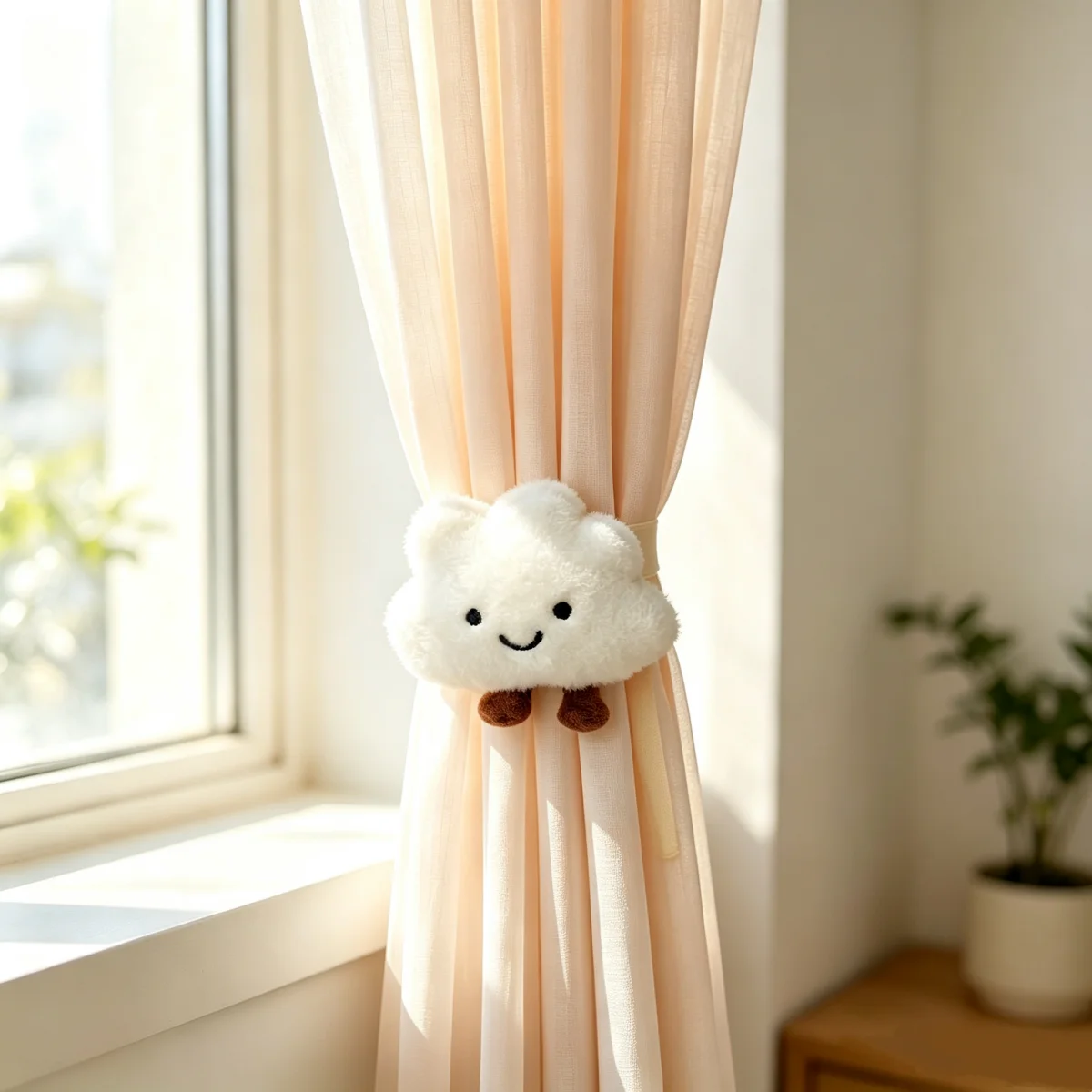 2Pcs Cloud Curtain Tiebacks, Cute Cartoon Style, Plush Magnetic No Drill, For Kids Room Bedroom Window Decor