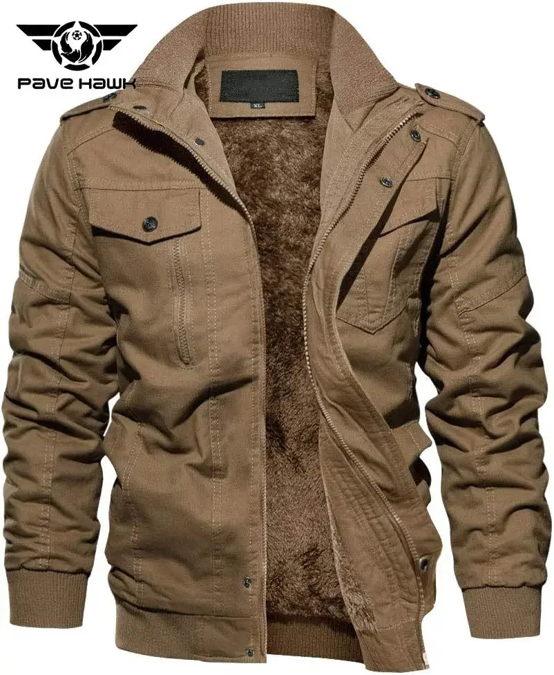 Men Winter Jacket Outdoors Tactical Hik Ski Coats Multi Pockets Zip Front Thick Thermal Fleece Lined Coat Work Cargo Ropa Hombre