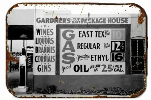 Metal Tin Sign 8 x 12 - Vintage Gas Station Gas 12 cents a gallon 1910